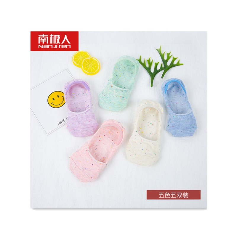南极人(NanJiren)袜子女船袜春夏新品船袜女士点纱款隐形袜棉袜礼盒装 NJR-XXW-2018101 均码 NJR-XXW-2018101五双混色装