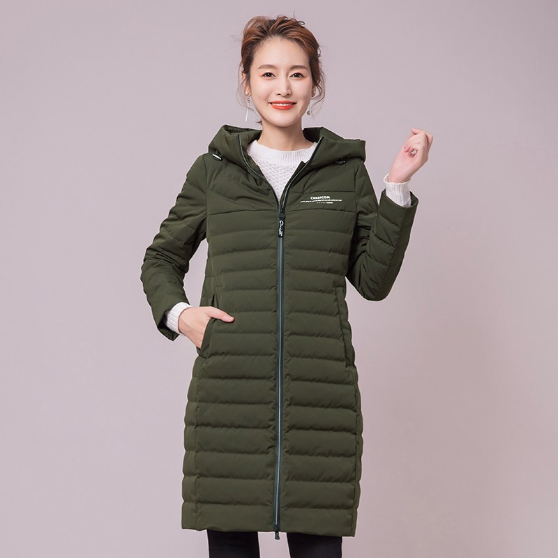 千仞岗长款轻薄羽绒服女连帽2018春季新品过膝冬装女外套218053 180/2XL 503海藻绿