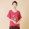 千仞岗新款夏装女棉麻短袖上衣妈妈装圆领刺绣花短袖T恤S223003Y 170/L 经典红105