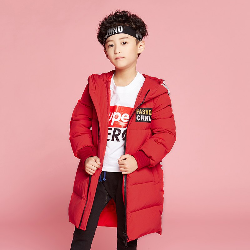 千仞岗秋冬新款童装羽绒服男宽松加厚中长款连帽外套男229866 120cm 104活力红