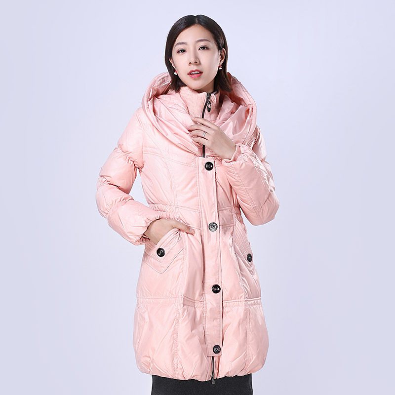 千仞岗品牌中年女款羽绒服中老年女款连帽修身中长款冬装外套Q-1622 239粉红色 175/XL