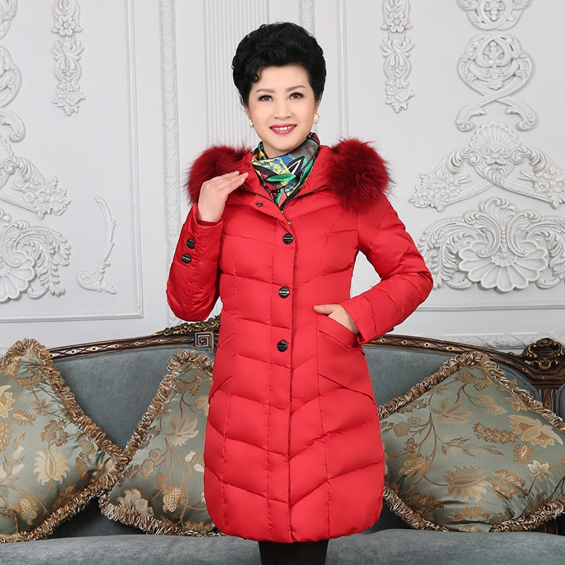 千仞岗女装羽绒服貉子大毛领时尚韩版甜美中长款外套1750 170/L 大红色012