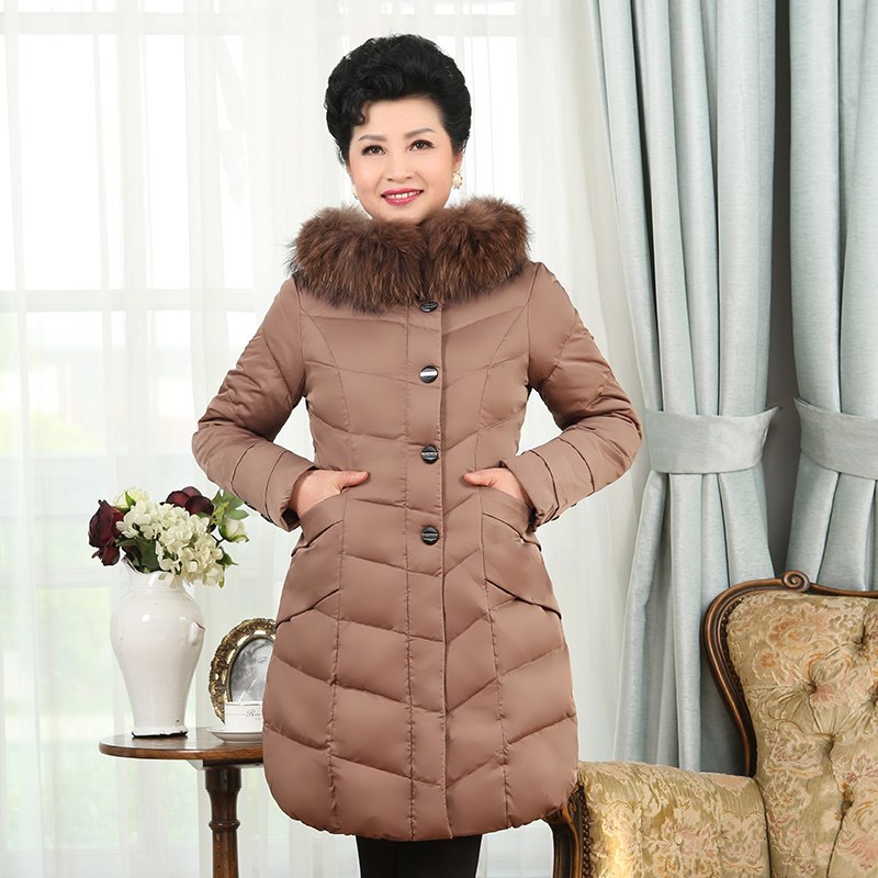 千仞岗女装羽绒服貉子大毛领时尚韩版甜美中长款外套1750 170/L 褐色027