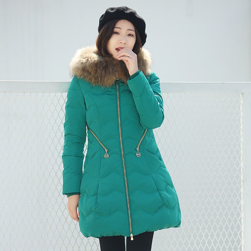 千仞岗新品羽绒服女中长款韩版潮修身大毛领加厚羽绒衣外套20183_1 170/L 绿色532