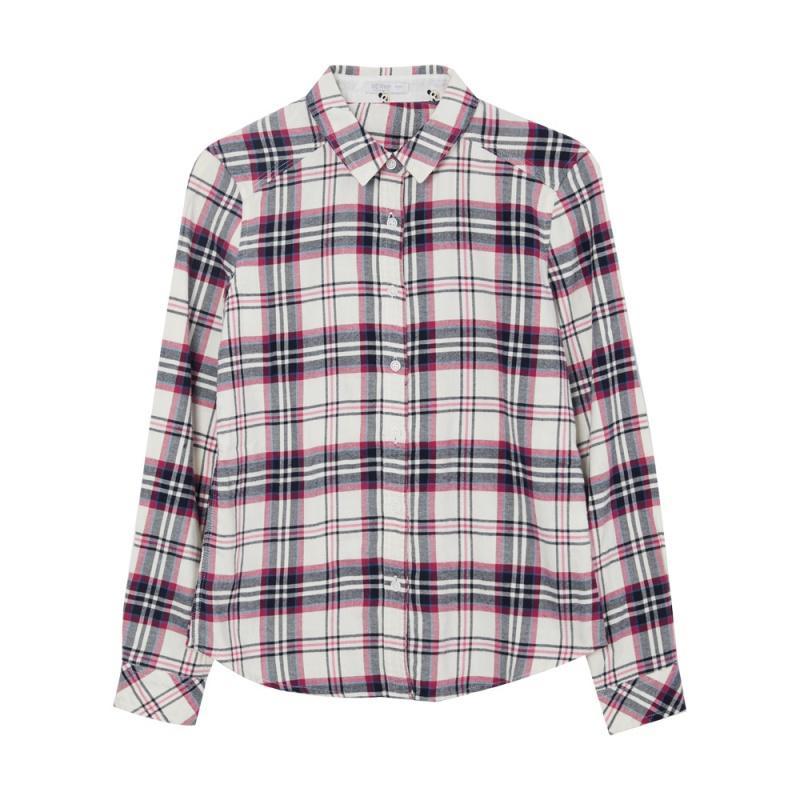 美特斯邦威长袖衬衫女士秋季格子衬衣潮223956_1 170/92A/XL 白色组