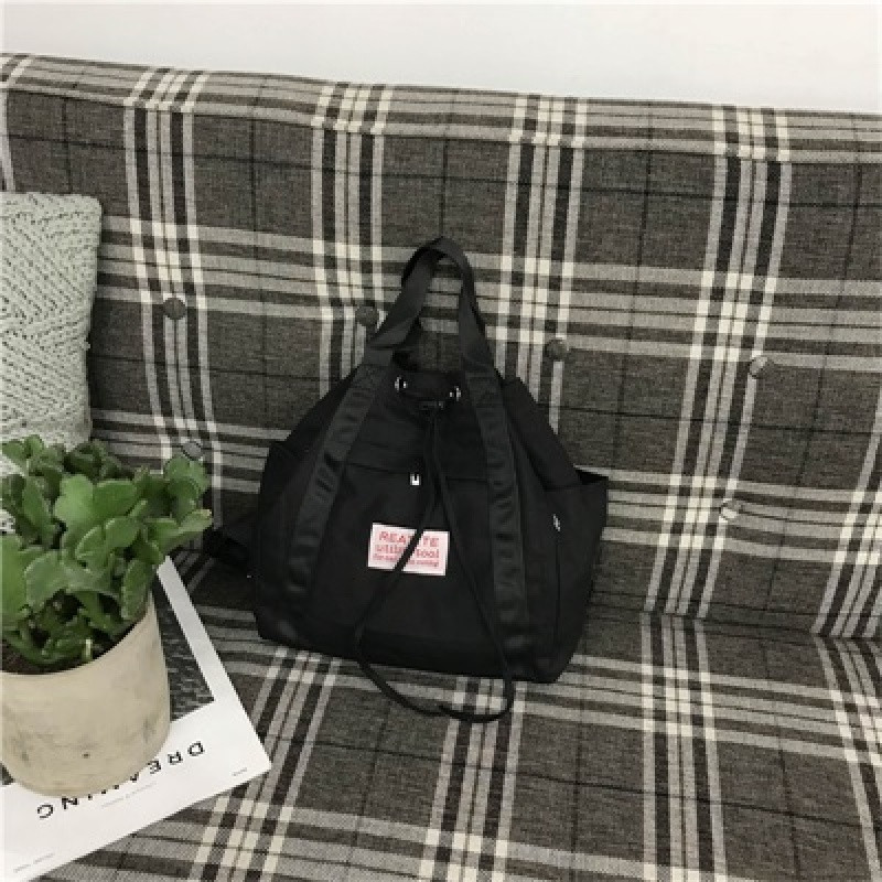 桂兰珊（Guilanshan）日系水桶小背包韩版少女心休闲学生个性书包软妹抽绳双肩包束口 黑小