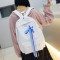 时尚学院风帆布纯色书包女彩带双肩包韩版简约休闲中学生双肩背包_7 浅粉色