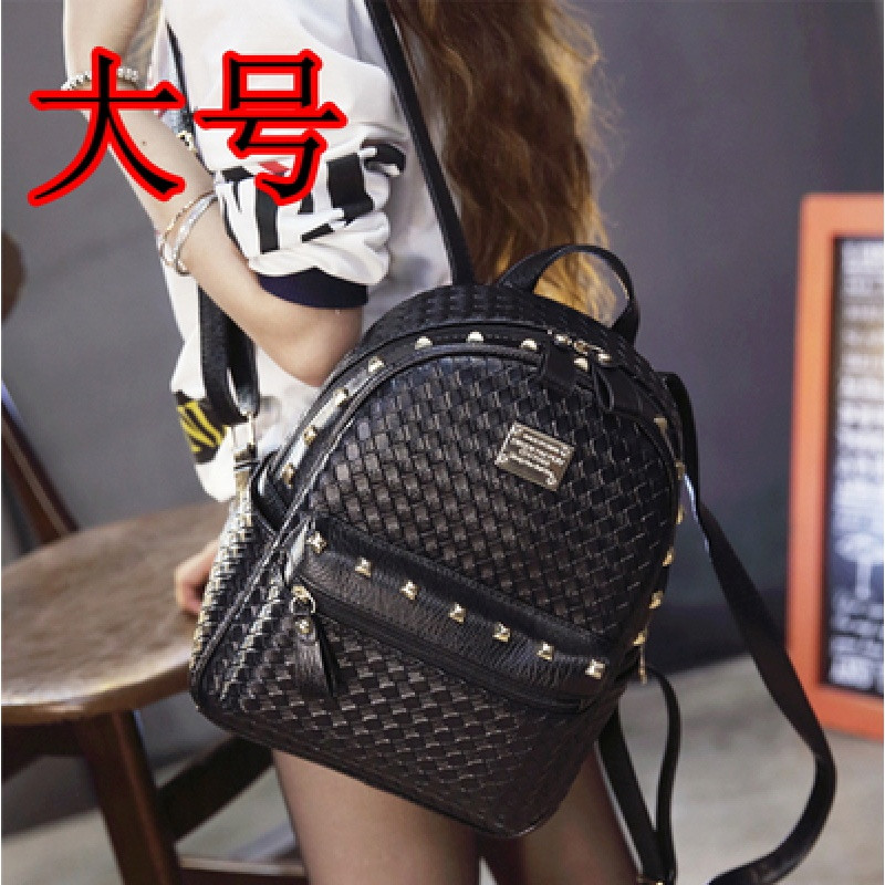 双肩包女韩版柳钉背包时尚个性百搭女包女士包包2018新款潮书包女_3 大号黑色