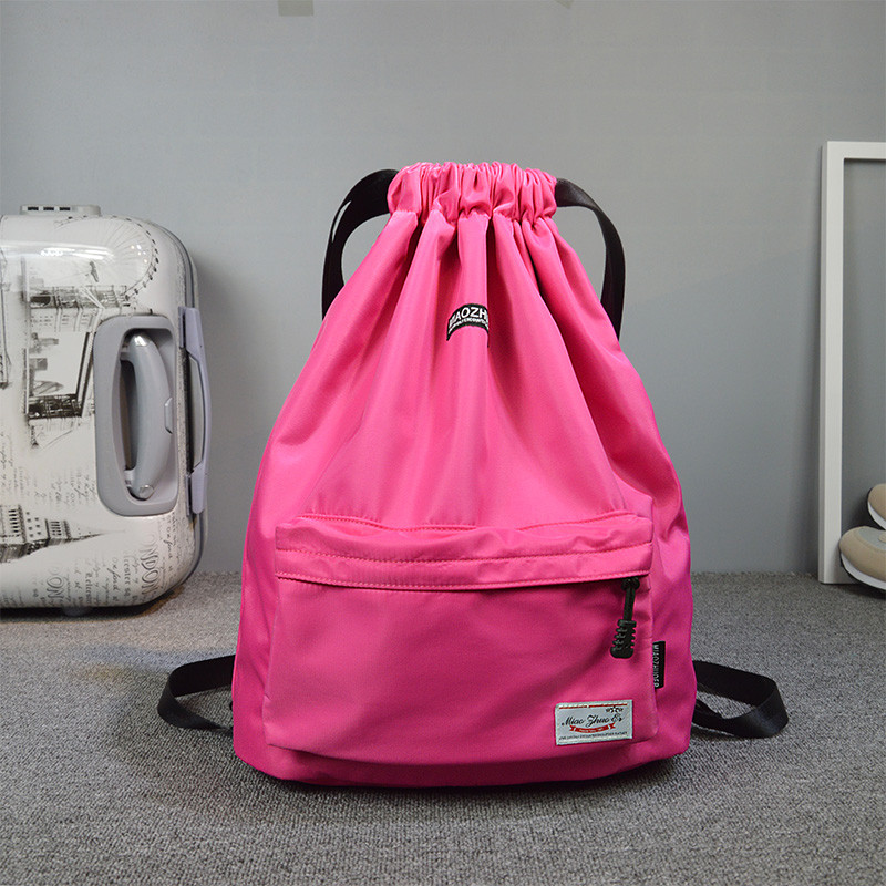 束口袋抽绳双肩包女男大容量旅行防水双肩背囊运动足篮球健身包袋_18 KD玫红色