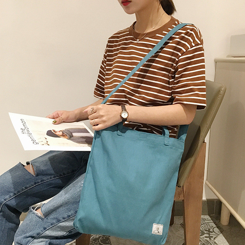 长方形包包女ins斜挎包帆布女手提韩国简约帆布包原宿风单肩包_1 浅青色有内袋