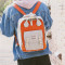原宿风防水帆布双肩包女中学生韩版小清新书包少女bf学院风背包潮_20 米灰配橘红【小号】【送小熊+笔袋】