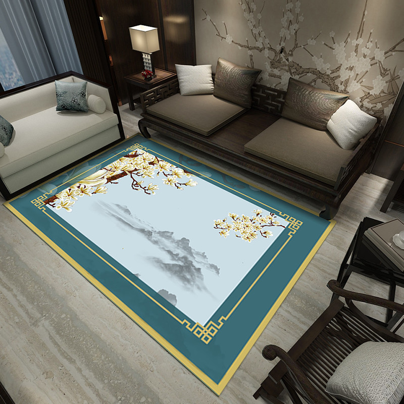 原色馨居 现代简约客厅地毯 新中式沙发茶几垫卧室床边长方形房间家用定制地垫 80*120 中式花色6