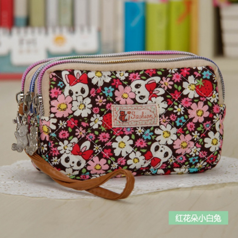 大屏6寸苹果7Plus棉布艺零钱包韩版女手机包老人手提拎手拿包妈妈_1 红色红花朵小白兔XL码