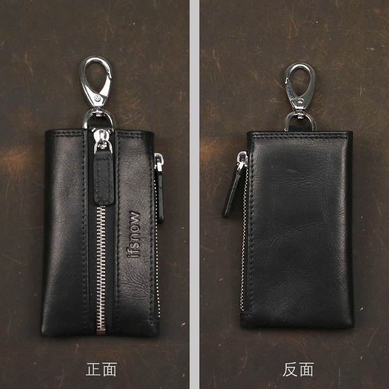 男真皮多功能简约家用钥匙包卡包二合一牛皮锁匙钥包实用迷你小 黑色-金属拉链-不可拆腰挂