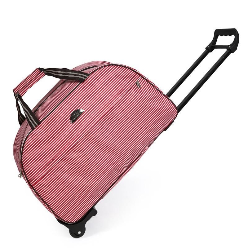 短途旅行包拉杆包手提行李箱包男女旅游旅行袋登机箱包手拖_13 红白条纹(拉杆包)