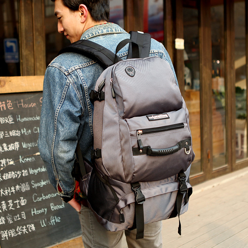 户外双肩包男女运动登山包40L60L大容量旅行背包学生书包旅游包_16 灰色40L时尚版065