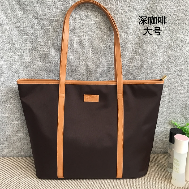 防水牛津布包帆布单肩包女手提女包尼龙OL包托特包简约通勤大包包_7 深咖啡色大号A001