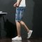 韦斯普 2018夏季新款男士破洞牛仔短裤时尚休闲中裤潮男弹力五分裤牛仔裤DLD6803 36码 蓝色
