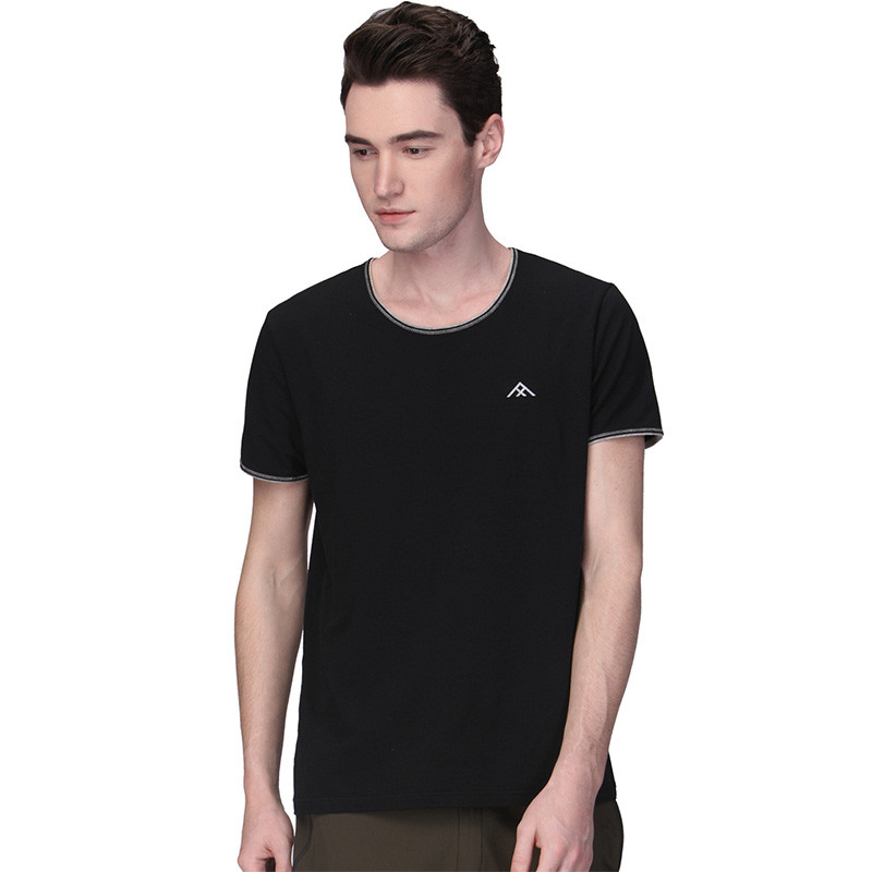 极地火 夏季户外清新显瘦男款短袖T恤 纯棉圆领休闲T恤 S 男黑色