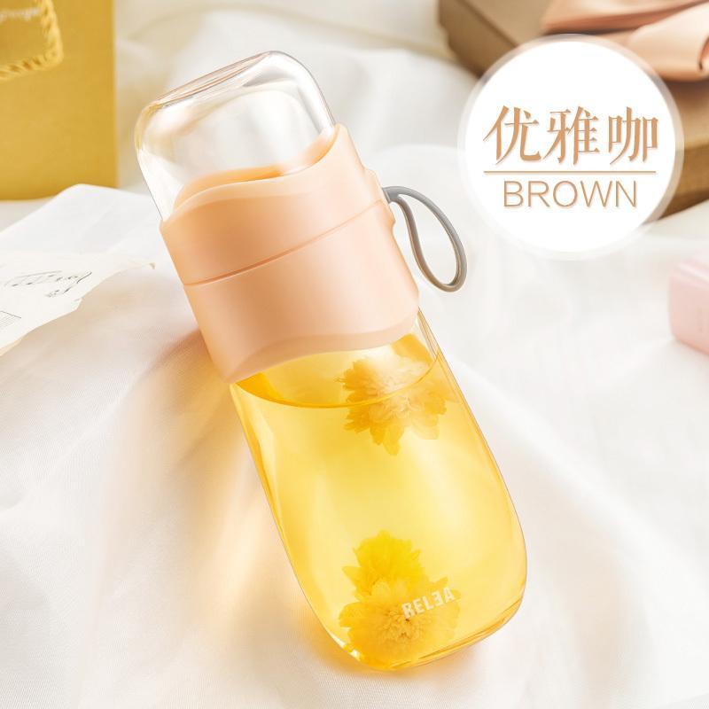 物生物(RELEA)便携泡茶杯玻璃杯过滤学生女创意韩国韩版清新可爱随手杯330ml_1_8 咖色330ml