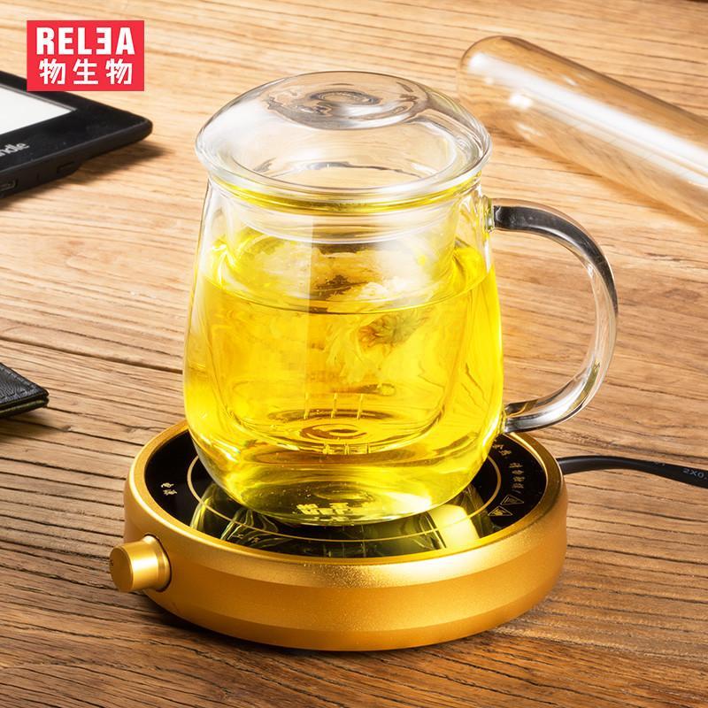 物生物(RELEA)带盖玻璃杯水杯创意过滤茶杯恒温宝套装蘑菇杯恒温宝套装 500ml+金色恒温宝