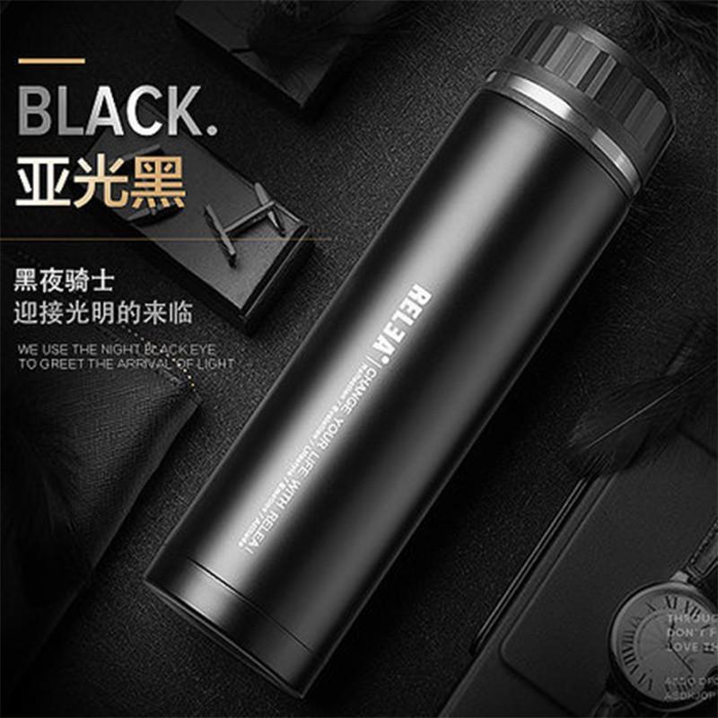 物生物(RELEA)罗马保温杯不锈钢茶杯水杯子罗马男女士创意时尚壶直身杯500ML 亚光黑