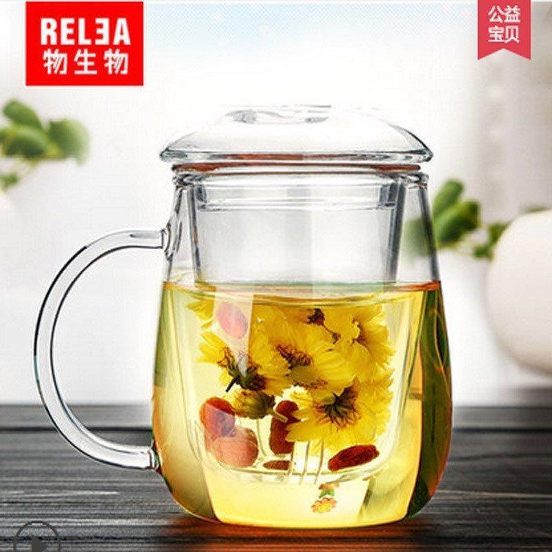 物生物蘑菇杯耐热创意玻璃杯夏天水杯女带盖杯子过滤透明花茶杯子 蘑菇杯大500ml