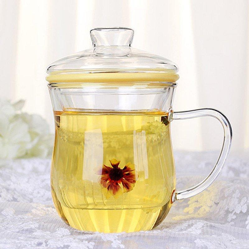 物生物(RELEA)花茶杯耐热玻璃杯女创意柠檬花茶杯子带盖过优雅夏天水杯_1_4 宁静黄
