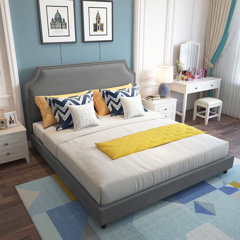 老故居 床 北欧双人大床 布艺床 实木床 简约现代单 双人床 卧室木质家具 1.2米单床+护脊床垫
