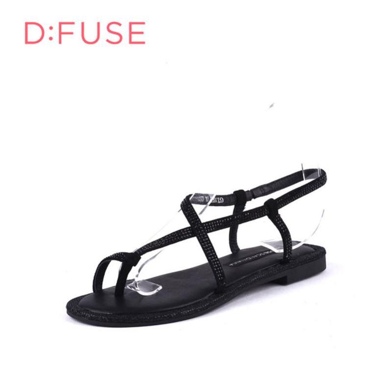 D：Fuse/迪芙斯羊反绒后绊带夹趾舒适凉鞋女鞋DF72115281_hWN67 黑色 37