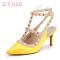 D：Fuse/迪芙斯春羊皮铆钉T型带欧美女鞋DF61113020 70黄色 35