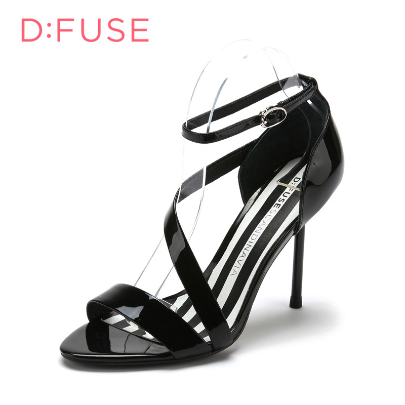 迪芙斯D:FUSE牛皮圆头高跟搭扣纯色凉鞋女DF52112008_PiV44 黑色 34