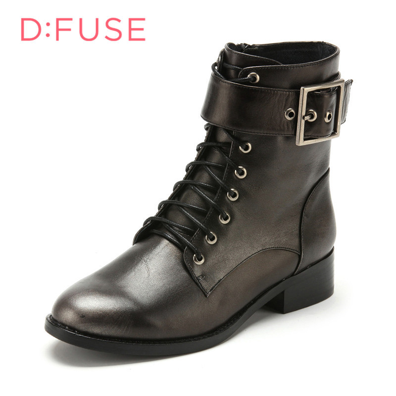 迪芙斯D:FUSE牛皮尖头低跟系带交叉绑带深口女鞋DF54115001 锡灰色 35