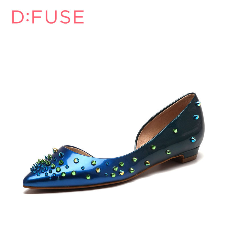 D:FUSE/迪芙斯春季牛皮浅口尖头低跟低帮鞋女鞋DF61113125_fJV16 67海水绿 35