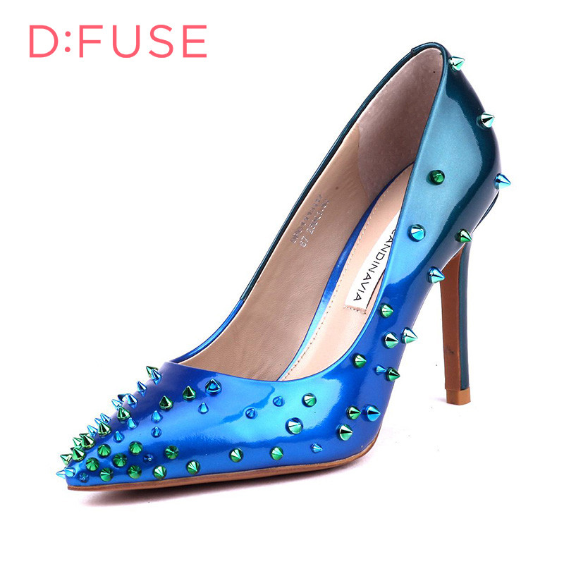 D:FUSE/迪芙斯春季牛皮浅口尖头超高跟单鞋女鞋DF61113117 67海水绿色 36