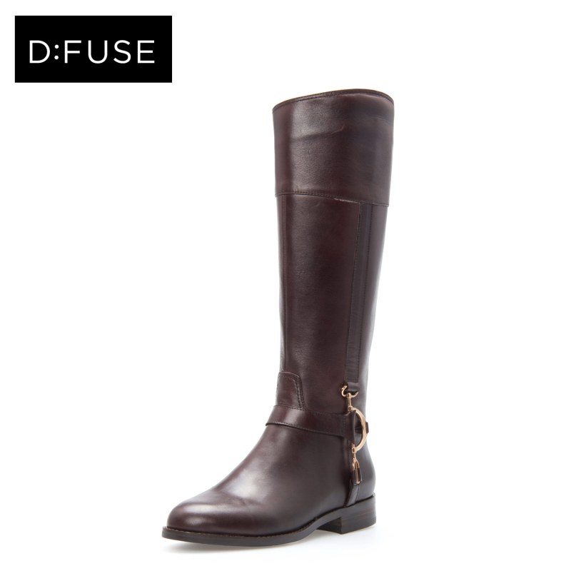 D：Fuse/迪芙斯冬牛皮圆头低跟骑士靴女鞋DF44116175 20咖啡 36