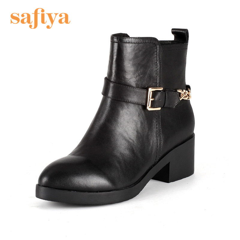 索菲娅Safiya牛皮圆头中跟拉链皮带扣深口女鞋SF54117081_OLK00 黑色 37