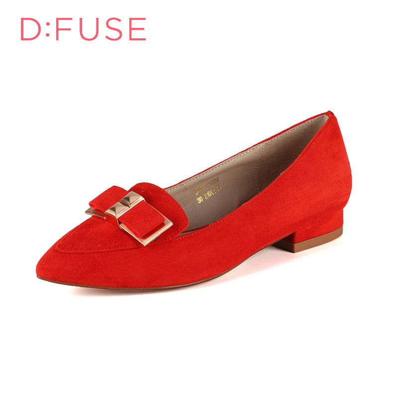 D：Fuse/迪芙斯春季新款羊皮蝴蝶结尖头低跟单鞋女鞋DF61113104 30红色 36