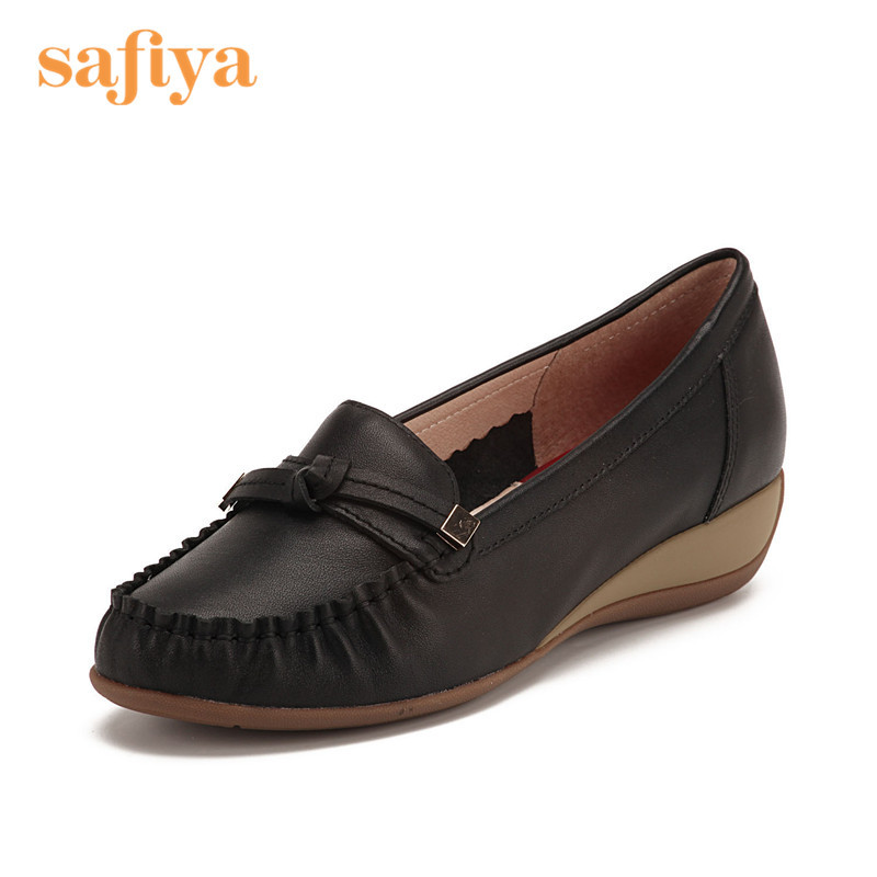 索菲娅Safiya牛皮圆头中跟套脚蝴蝶结单鞋女SF61111007 黑色 37