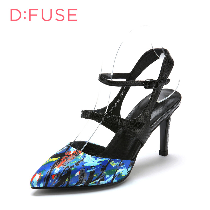 迪芙斯D:FUSE春专柜牛皮尖头高跟中后空性感凉鞋女DF51113006 蓝色 38
