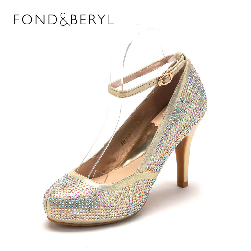 菲伯丽尔FondberylPU尖头高跟套脚水钻单鞋女 FB41118911 金色 34