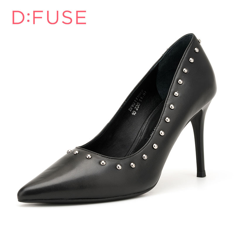 D：Fuse/迪芙斯单鞋秋浅口尖头套脚高跟女鞋DF63111042 10黑色 35