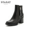 St&Sat/星期六冬季牛皮革圆头粗跟短靴女靴子SS74116541 10黑色 39