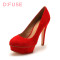 迪芙斯D:FUSE绒面羊皮圆头防水台高跟单鞋女DF53113010 红色 34