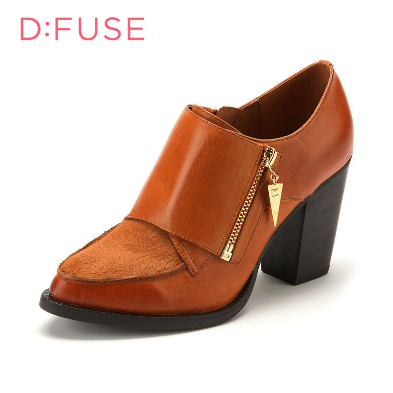 迪芙斯D:FUSE牛皮尖头高跟拉链纯色深口女鞋DF43110033 浅棕色 39