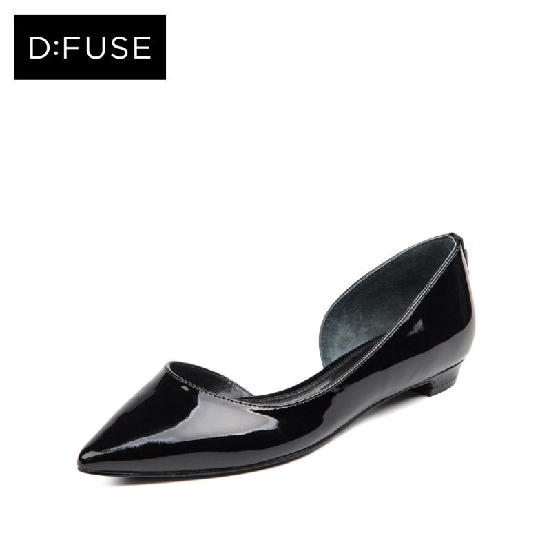 D：Fuse/迪芙斯牛漆皮尖头铆钉侧空低跟单鞋女鞋DF61113089 10黑色 39