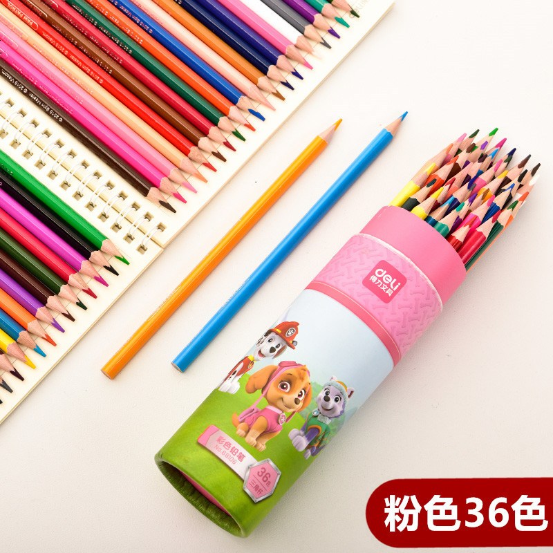 123_得力汪汪队三角彩铅笔填色笔24色36色手绘画笔彩铅美术涂色笔批发_22 汪汪队彩色铅笔【粉色36色】