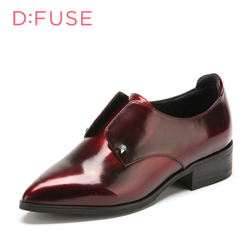 D：Fuse/迪芙斯秋新款牛皮铆钉水钻尖头中跟单鞋女鞋DF53114028 39酒红 34