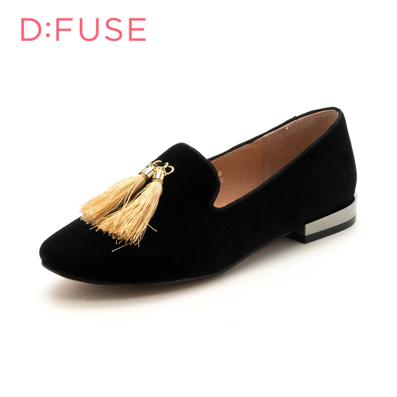 D：Fuse/迪芙斯圆头低跟流苏低帮女单鞋DF73112058 黑色 34