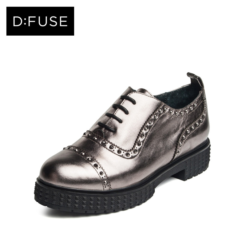 D：Fuse/迪芙斯秋季牛皮圆头铆钉中跟深口单鞋女鞋DF63112023 89锡灰 35